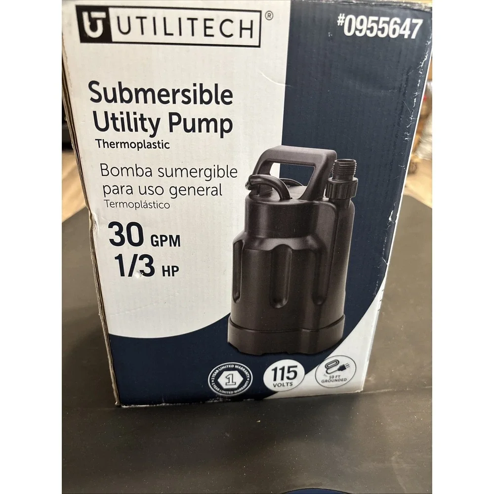 Utilitech 1/3 HP Submersible Utility Pump 30 GPM 115V Model 0955647